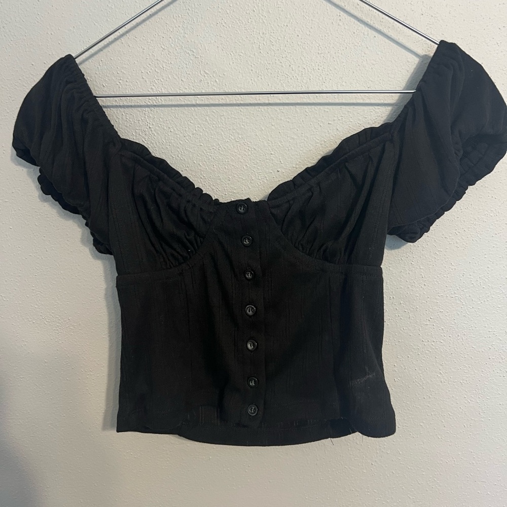 Et Clet Women’s Cropped‎ Off The Shoulder Black Top Size Small